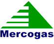 Logo da empresa Mercogás que realiza manutenção de aquecedores a gás.